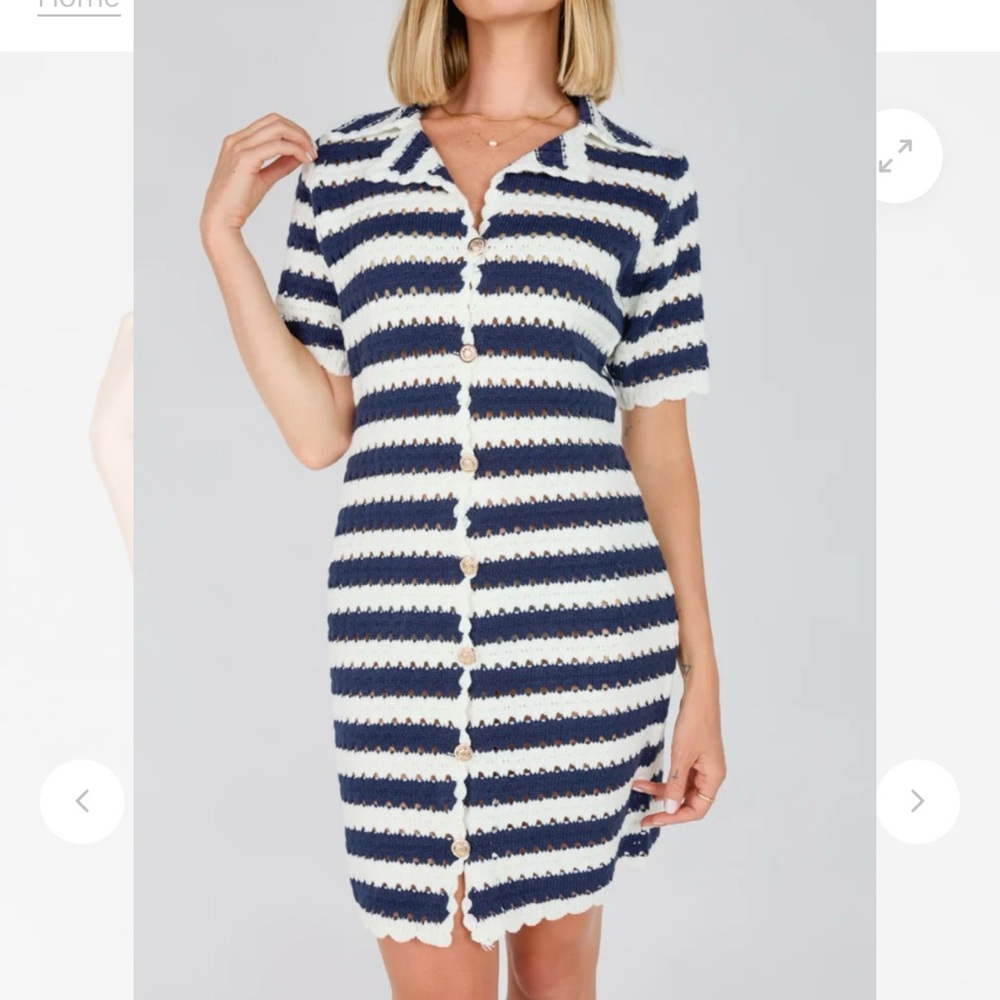 NWT Vestique Boutique Striped Buttoned Sweater Dress Blue / White Size Small